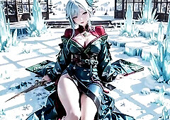From the grand ice crystal hall to a dreamy crystal forest, 2 girls in red and green gowns unfold a visual feast of gazes and magic. The silver-haired