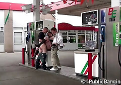 Pregnant girl gets fucked in public street by two guys