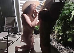 Sexy Cowgirl Desires Dong in Her Throat Outside