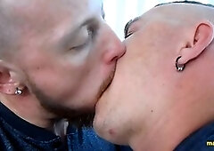 jc dickerson and leo blue share a passionate kiss