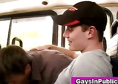 Risky blowjob in public on a bus