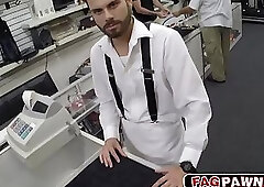 Straight desperate guy sucking cock in public store