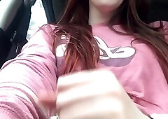 Redhead car masturbation