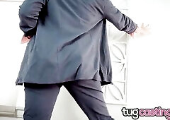 TUG CASTING Golden-Haired boss playgirl Ryan Keely jerks dick at the office