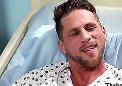 Gorgeous TS nurse give her lucky patient a head and rides it