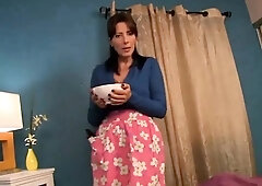 Cumshot for brunette after pov blowjob