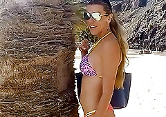 a WALK by the beach masturbating her cock till she cum a big load