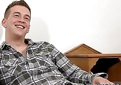 Young jock Lewis Backwell interviewed and jerks off to cum