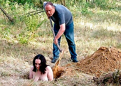 Sweet and submissive BBW Nimue is enjoying outdoor bondage