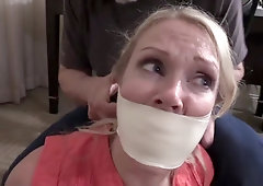 Blonde milf hogtied & gagged - Big tits in bondage