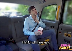 He spilt his coffee on his t-shirt then his spunk on my Big Tits! - woman faux taxi