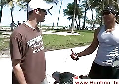 White guy goes go with black biker