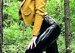 Outdoor anal solo and masturbating blonde