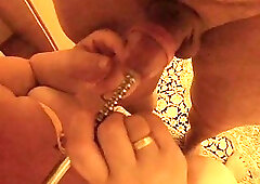 Sounding 11mm with cum on her tits