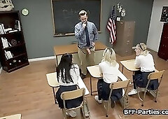 Big dick sharing foursome in the classroom