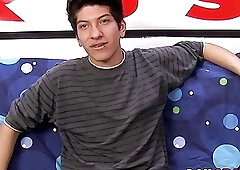 Cute twink strips after an interview to jerk off solo