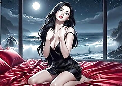 (CG vector art style:1.35), glamorous CG vector art, clean vector style, 25-year-old woman, lengthy silky raven ebony hair, striking bright blue eyes 