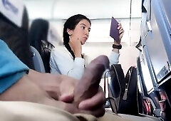 Mad Risky Tugjob until Cum in Public Airplane