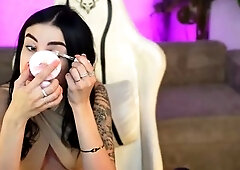 Pink labia close up of naive brunette