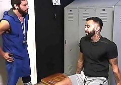 Foot worshipping with tattooed jocks