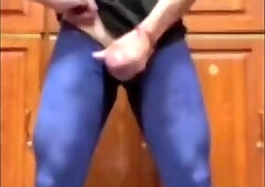 Smashing The Gym with cum in blue tights