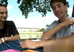 Nerd sucks cock at a public location