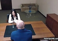 Cougar in black stockings bends over and gets fucked by principal