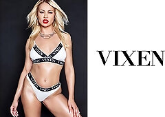 Elegant sex on the bed with a long-legged blonde Cherry Kiss