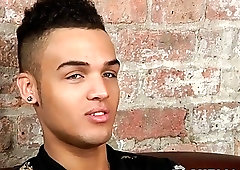 Exotic twink strips at an interview and jerks off solo