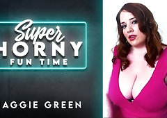 Cute busty mademoiselle Maggie Green rubs her wet pussy