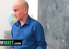 Teamskeet - successful stud walks in on pervert educator and cute teen rubbing their moist vulvas in classroom