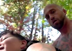 Riding the bull in the woods pounding vagina for double organisms