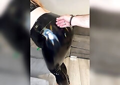 Spanking my arse in latex leggings