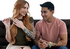 Experienced redhead MILF Sophia Locke is jumping on a big young dick