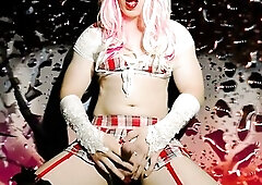 sissy crossdresser likes red lipstick and fondle weenie (tranny femboy
