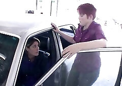 Kara Price And Lily Cade Bang Every Other At The Mechanic's Garage.
