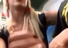 Nervous Boyfriend Receives a Bus Blowjob from His Blonde Girlfriend