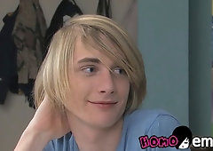 Blonde twink fucks his classmate after sucking his hard dick