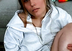 Lovely Amateur teen brunette masturbating outdoor