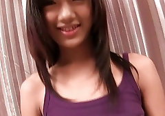 Teenage ladyboy Dream plays with her tits and she cock