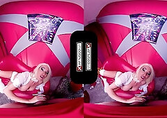 Busty blonde lady, Victoria Summers is dressed up as Emma Frost while riding a rock hard dick