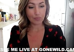 Sexy Blonde in Red Hearts Dress Teases in Kitchen