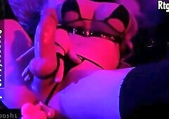 big tits shemale in stockings toys ass and wanks cock on webcam