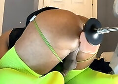 Black femboy anal dildo, dildo machine, fat fuck machine