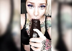 Sexy Golden-haired Squeezing Titties and Blowing Large Ebony Rod POV Dream