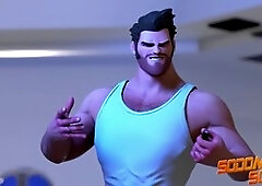 Muscular superhero twink takes on two massive cocks in thrilling double penetration