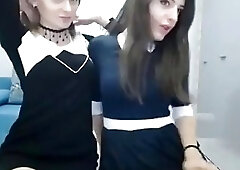 Skinny shemale dicks her teen girlfriend super hard on webcam