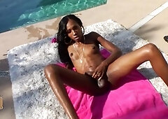 Solo tranny having a naughty time in my pool