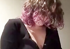 Curvy domme pegs trans sub slut in hotel with her strap on