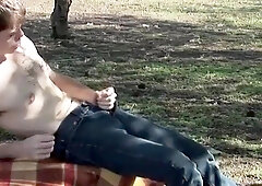 Watch Nick Holiday Wank in the Outdoors with his Unshaved Man's Big Cock